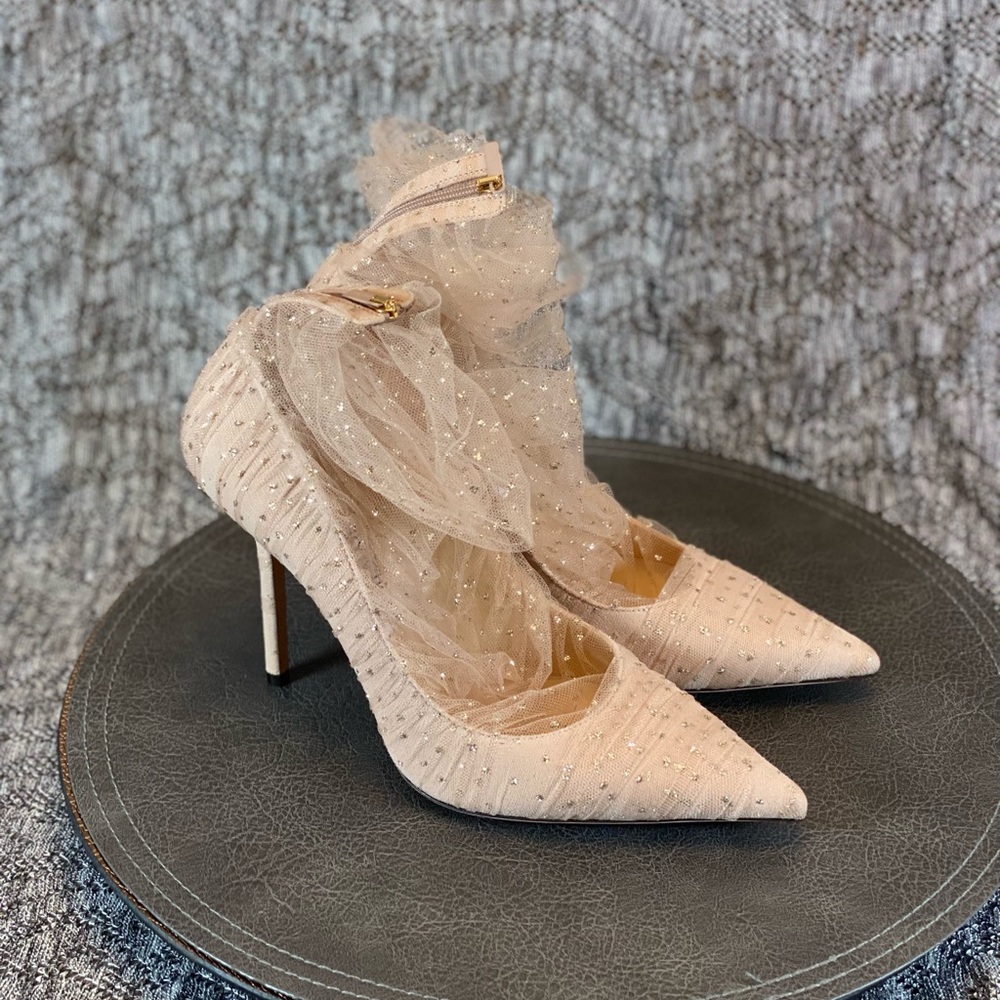 Jimmy Choo Lavish 100 Heels New 37 glitter tulle - Picture 4 of 14